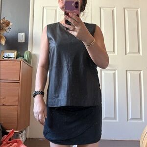 Equipment Black Leather Silk Sleeveless Blouse